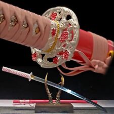 Sakura Pink Katana Clay Tempered 1095 Steel Japanese Samurai Sharp Lady Sword picture
