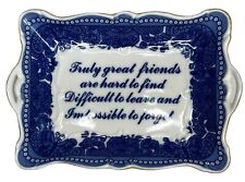 Godinger Blue Trinket Dresser Vanity Tray Vintage Truly Great Friends Gold Lined picture