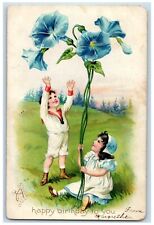 1907 Happy Birthday Children Blue Flowers Embossed Tuck's Yeadon PA Postcard picture