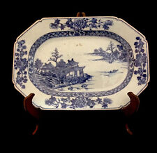 CHINESE BLUE & WHITE PORCELAIN PLATTER WITH BATAVIAN EDGE C. 1770 picture