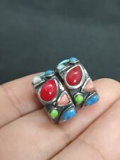 Vintage Navajo Sterling Silver Multi Stone Earrings Turquoise 925 picture