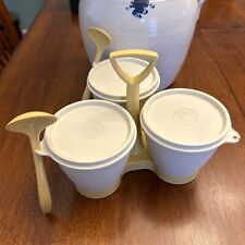 Vintage Tupperware Condiment Caddy Almond with 3 Lids 2 Spoons 757-4 picture