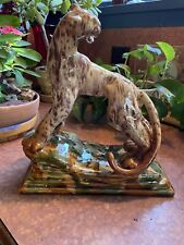 antique deco Hagger pottery glazed big cat mountain lion Statue picture