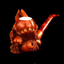 AGovem Handcarved Dragon & Skulls Block Meerschaum Smoking Tobacco Pipe AGV-2 picture