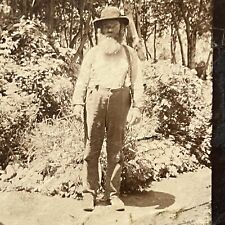 Antique Sepia Snapshot Photograph Bearded Mountain Man With Suspenders picture