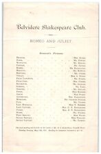 1875 Belvidere Shakespeare Club Romeo & Juliet Cast List May 11th, New JErsey A3 picture