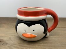 Vtg Royal Norfolk Mug Christmas Penguin White Black Red Ceramic Cup Hand Painted picture