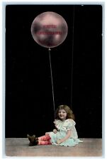 c1910's Girl Holding Balloon Heartiest Congratulations Unposted Antique Postcard picture