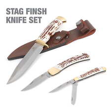 Three piece Stag polish knife with stainless steel full Tang blade and leather picture