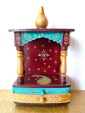 Wooden Handpainted Pooja Temple, Mandir with Drawer, Maroon Colour Pooja temple picture