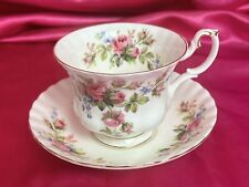 Vintage Royal Albert Bone China Moss Rose Teacup & Saucer Made in England 1960's picture