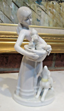 Vintage Ceramic Figurine SIMSON GIFTWARE Lady w/ Basket of Pups Mama Dog at Feet picture