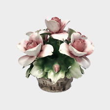 Nuova Capadimonte Flower Basket Pink Roses Made in Italy Ceramiche Porcelain ** picture