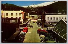 Ketchikan Alaska Pulp Mill Birds Eye View Old Cars Snowcapped Mountains Postcard picture