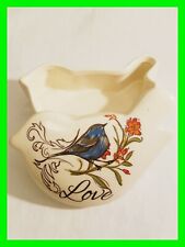 Unique Bird Shaped Small Curio Trinket Box Hand Painted Blue Finch On A Flower  picture
