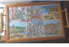 Vtg. Large Tiles Art Wood Tray PORTUGAL  picture