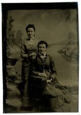 CIRCA 1860'S 1/6 Plate TINTYPE Two Beautiful Women Wearing Victorian Era Dresses picture