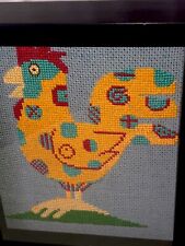 Vintage Cross Stitched Needlepoint  Framed Wall Hanging ￼farmhouse Rooster Fun picture