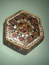 Vintage Jeweled & Mirrored Trinket Box With Brass Accents Octagonal Shape picture