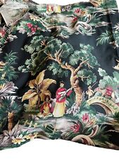 Vintage Barkcloth Fabric 3 pieces Black background Chinoiserie Garden Material picture