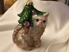Vintage Large Kitty Cat Blown Glass Christmas Ornament With Indent Tree 6