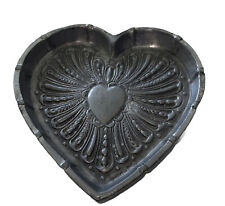 Vintage Pewter Trinket Heart Shaped Dish. 1982 Metzke. Hammered, Medieval Look picture