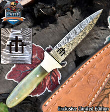CSFIF Forged Hunting Knife Twist Damascus Bone Steel Guard Hiking Unique picture