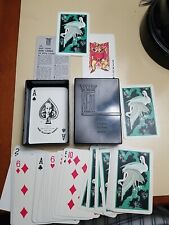 VINTAGE 1935 KEM Deck Plastic Playing Cards Green Crane Heron Bakelite Case picture