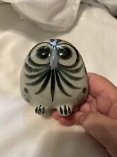 Vintage Tonala Mexico handpainted Miniature signed Owl 3”X3” No Cracks Or Crazin picture