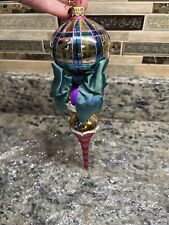 RARE Mackenzie Childs Hand Painted Blown Glass Icicle Triple Drop Ornament picture