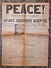Japanese Surrender Peace V-J Day 1945 WWII Newspaper Schenectady Gazette picture