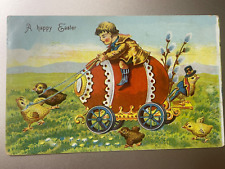 A Happy Easter~Boy Riding Chicken Wheeled Egg Cart 1903 picture