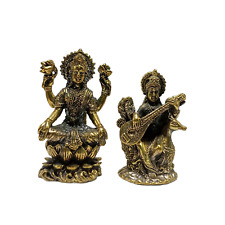 Goddess Maa Laxmi Saraswati Set 2 Statue Figurine Brass Hinduism Goddess Deity picture