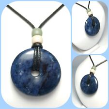 Blue Dumortierite Donut 40mm Pendant Necklace Black Braided Cord Lobster Clasp  picture