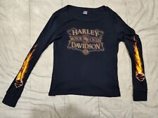 Harley Davidson Womens Long Sleeve Cowboy Beaumont Texas Thumb Holes Size Large  picture