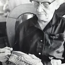 Vintage Black and White Photo Old Elderly Woman Doing Needlepoint Glasses  picture