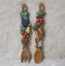 Vintage Plastic Fork & Spoon Fruit & Vegetable Wall Plaques Hangers 1977 Syroco picture