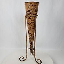 Vintage Style Metal Cone Vase Decor 16.5 Inches Tall Brown Distressed Grapes picture