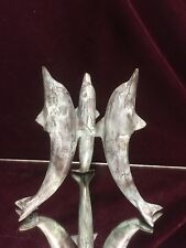 VTG. Rare SP Brass Bronze Dolphin Statue San Pacific Art Tri-Pod Sculpture 6.5”H picture