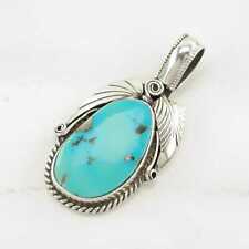 Vintage Navajo Nacorazi Turquoise Feather Sterling Silver Pendant picture