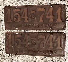 Old Original 1937 Louisiana License Plate Set Matching Pair Vintage picture