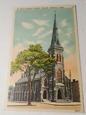 1930s linen postcard St Peter's Catholic Church Danbury Connecticut Gothic Stone picture