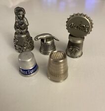 5 Vintage  Sewing Thimbles Figural & Advertising picture