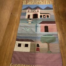 VTG Southwestern Tapestry/Rug People In Village Wool 58 X 31” City Church Scene picture