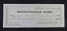 New York Metropolitan Bank Check - Year 1852 picture