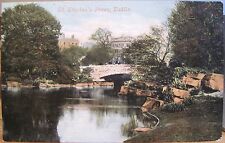 Irish Postcard St Stephens Green Stone Bridge Lake DUBLIN Ireland Valentine 1904 picture