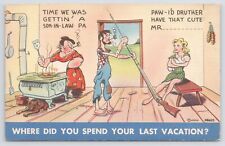 Linen~Hillbilly Family Where Did You Spend Your Last Vacation~Vintage Postcard picture