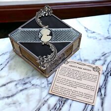 Vtg Signed Patricia McCurk Black Stained Glass Mirror Cameo Trinket Box  picture