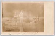 RPPC Spofford Lake NH Family With Boat At Shore Photo Summer 1904 Postcard A46 picture