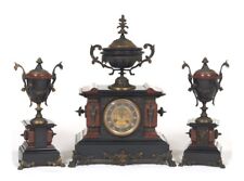 Antique Samuel Marti French Rouge Marble &Bronze  8 Day Mantle Clock Garniture picture